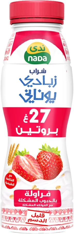 ندى مشروب الزبادي اليوناني قليل الدسم بالفراولة والحبوب 330 مل 330 مل - ندى