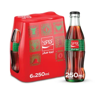 كوكاكولا زيرو مشروب غازي زجاج كرتون 6 × 250 مل 6 × 250 مل