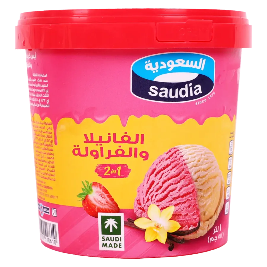 السعودية آيس كريم 2 في 1 فانيليا وفراولة 1 لتر 1 لتر - السعودية