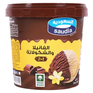 السعودية آيس كريم 2 في 1 فانيليا وشوكولاتة 1 لتر 1 لتر